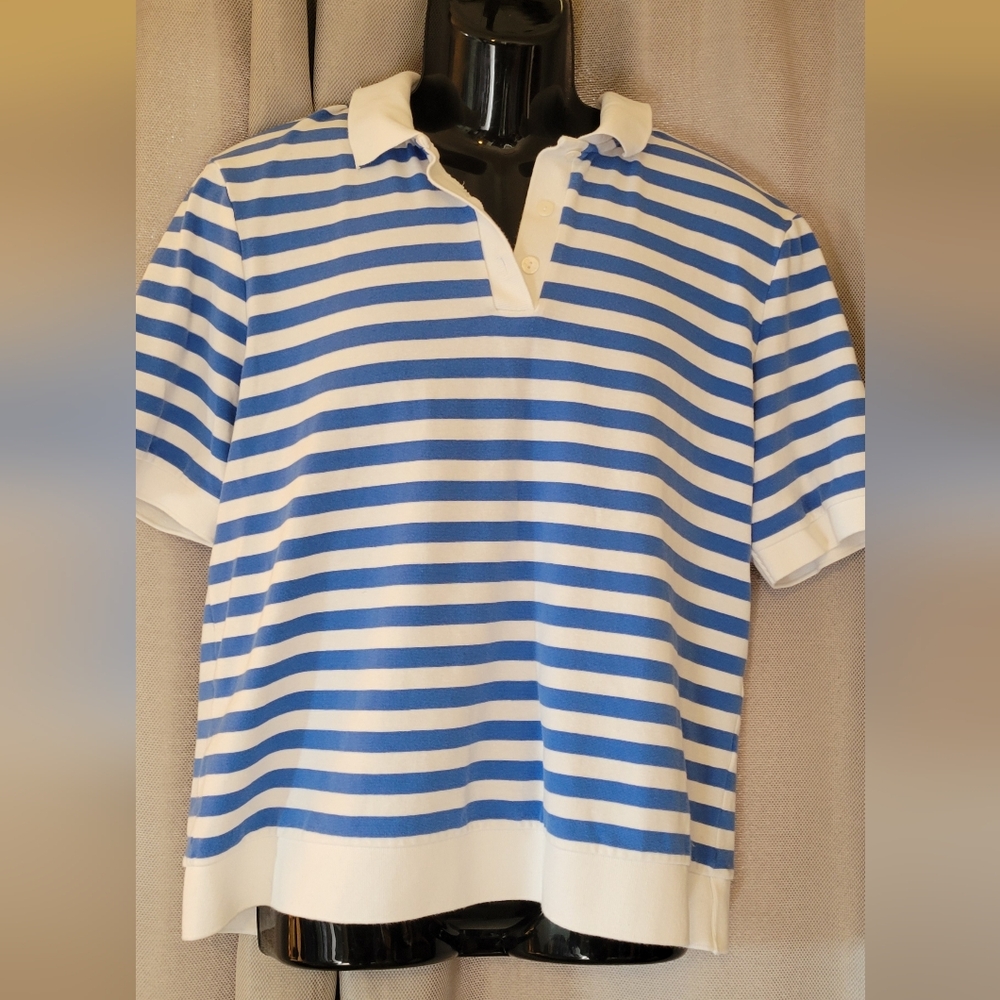 Saint James Blue and White Striped Polo Shirt